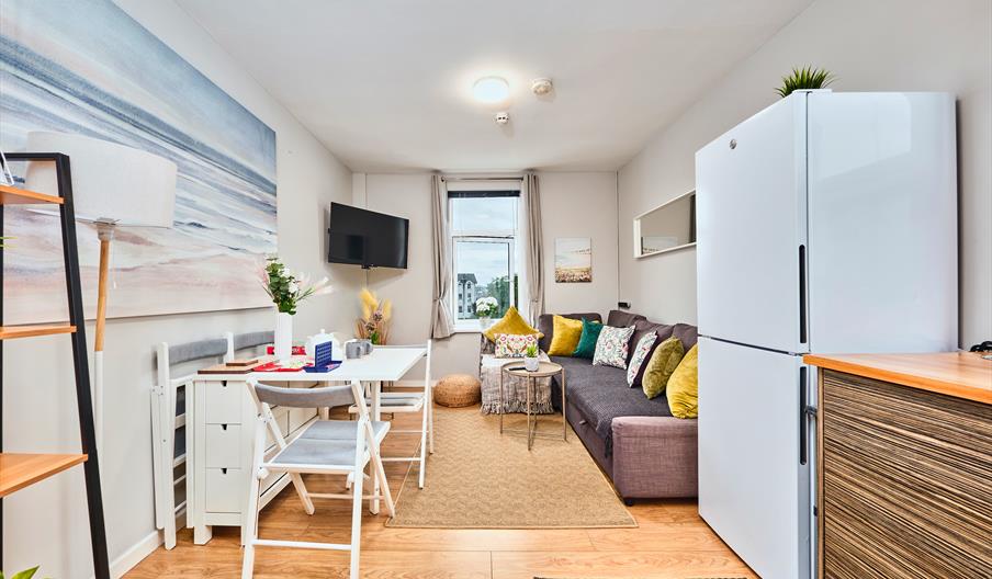 kitchen and living area