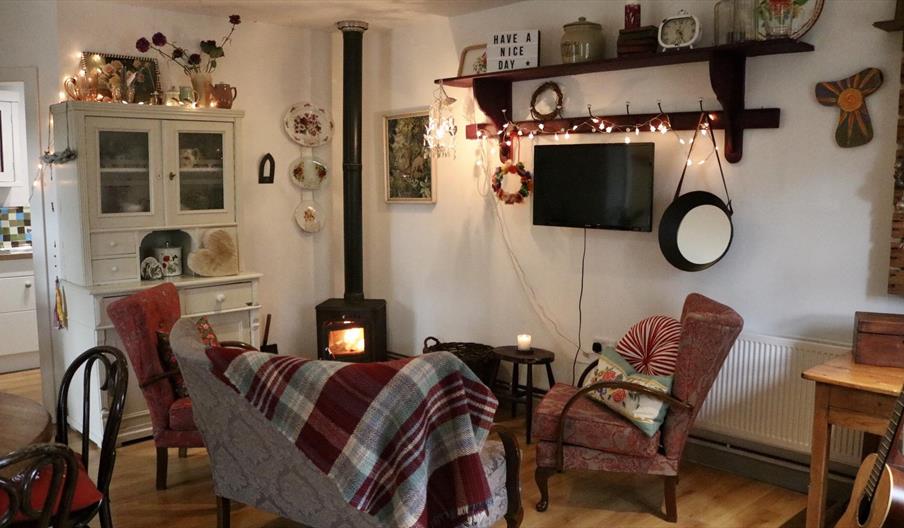 Image showing the living room decorated with fairylights