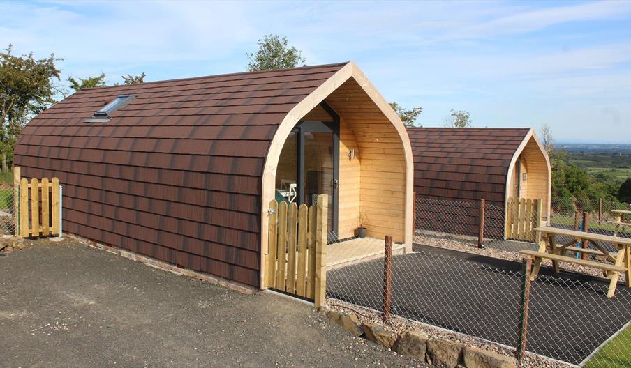 Glamping cabins overlooking scenic mountain view