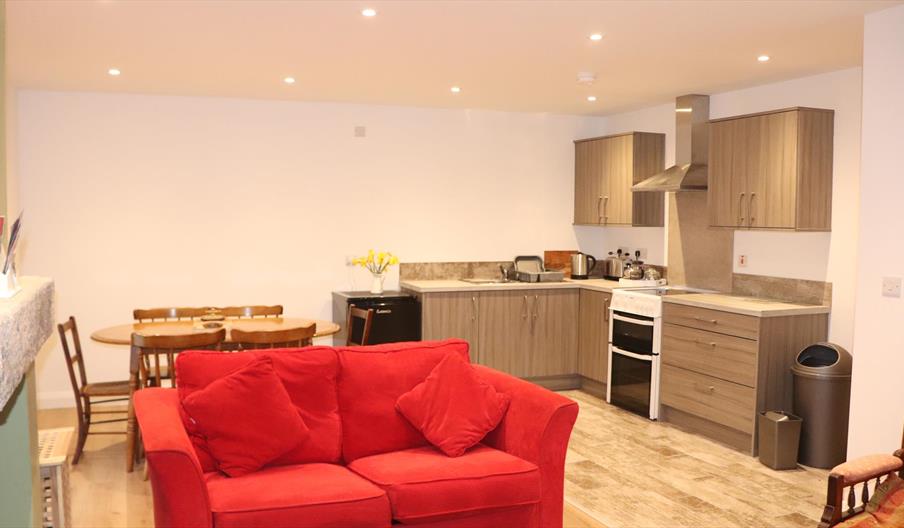 sitting area and kitchen