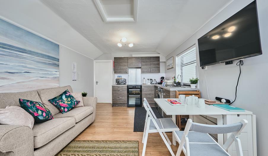 kitchen and living area