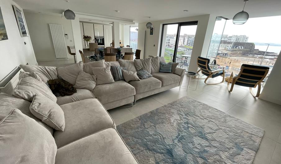 large sitting area with a view