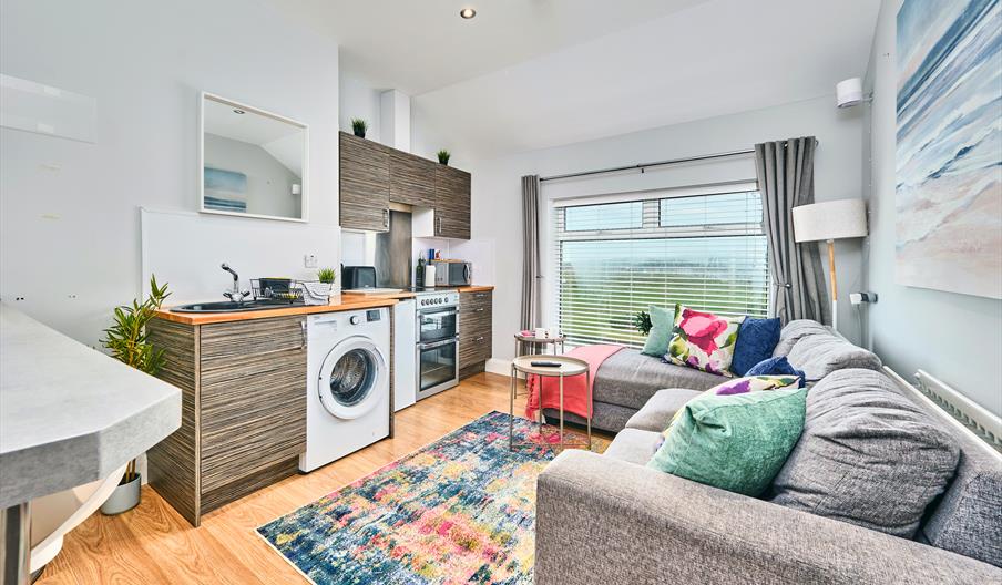 kitchen and living area