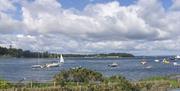Photo of a bright day showing boats moored in the local waters
